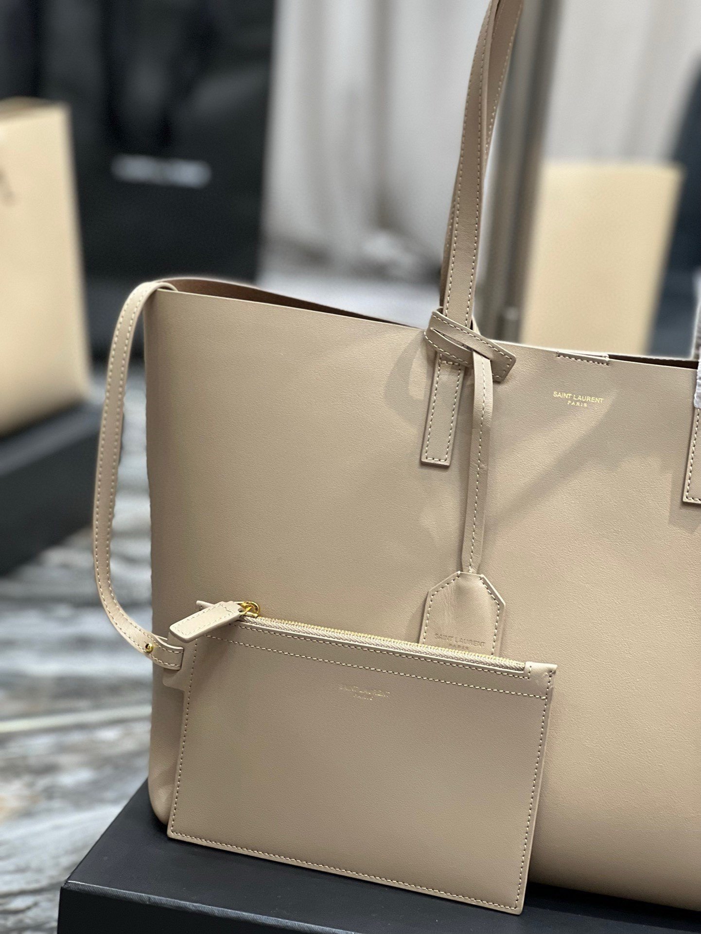 Saint Laurent Shopping Tote Bag in Beige Leather