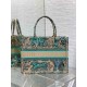 Dior Medium Dioriviera Book Tote in Raffia with Green Toile de Jouy Sauvage Embroidery