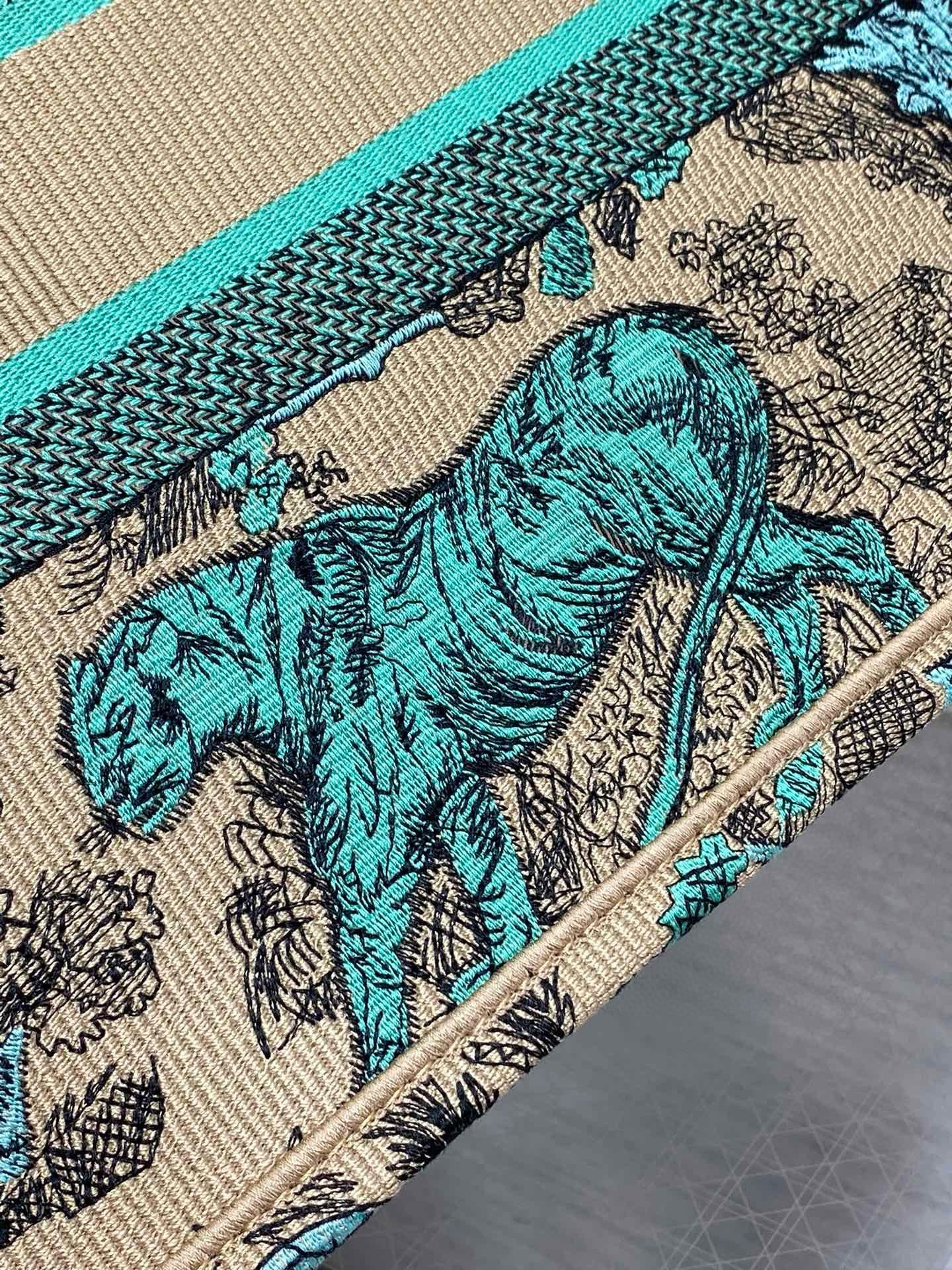 Dior Medium Dioriviera Book Tote in Raffia with Green Toile de Jouy Sauvage Embroidery