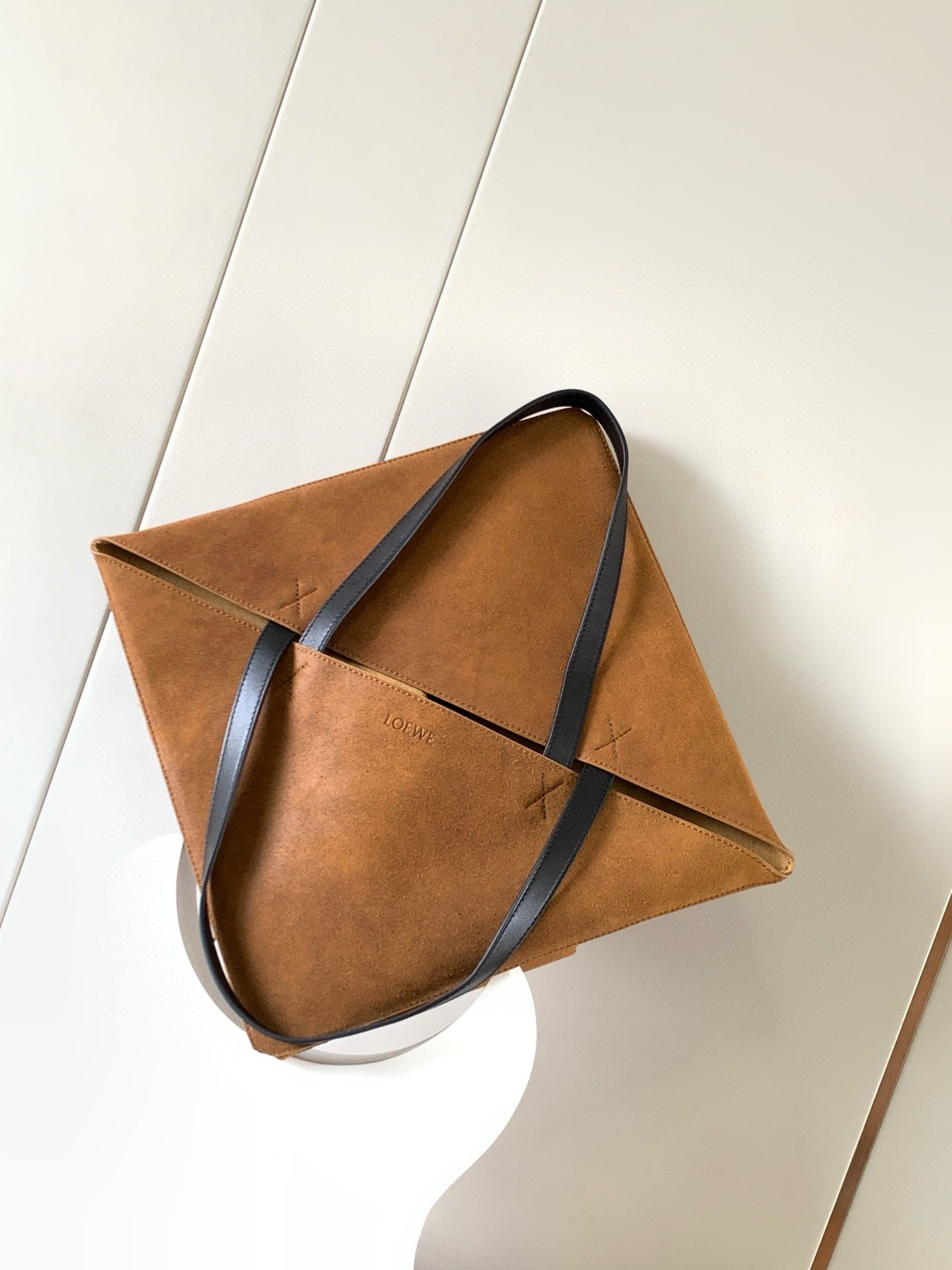 Loewe XL Puzzle Fold Tote Bag in Brown Suede Calfskin