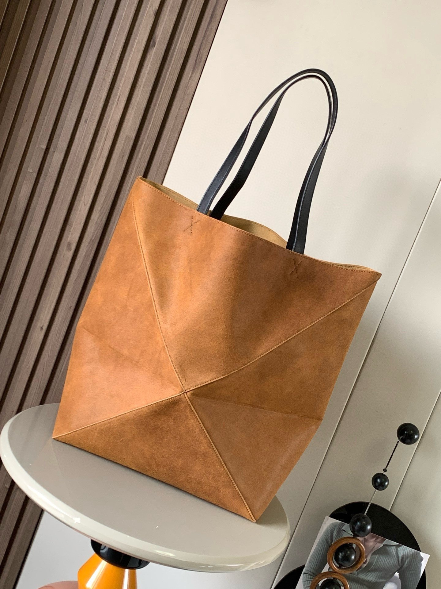 Loewe XL Puzzle Fold Tote Bag in Brown Suede Calfskin