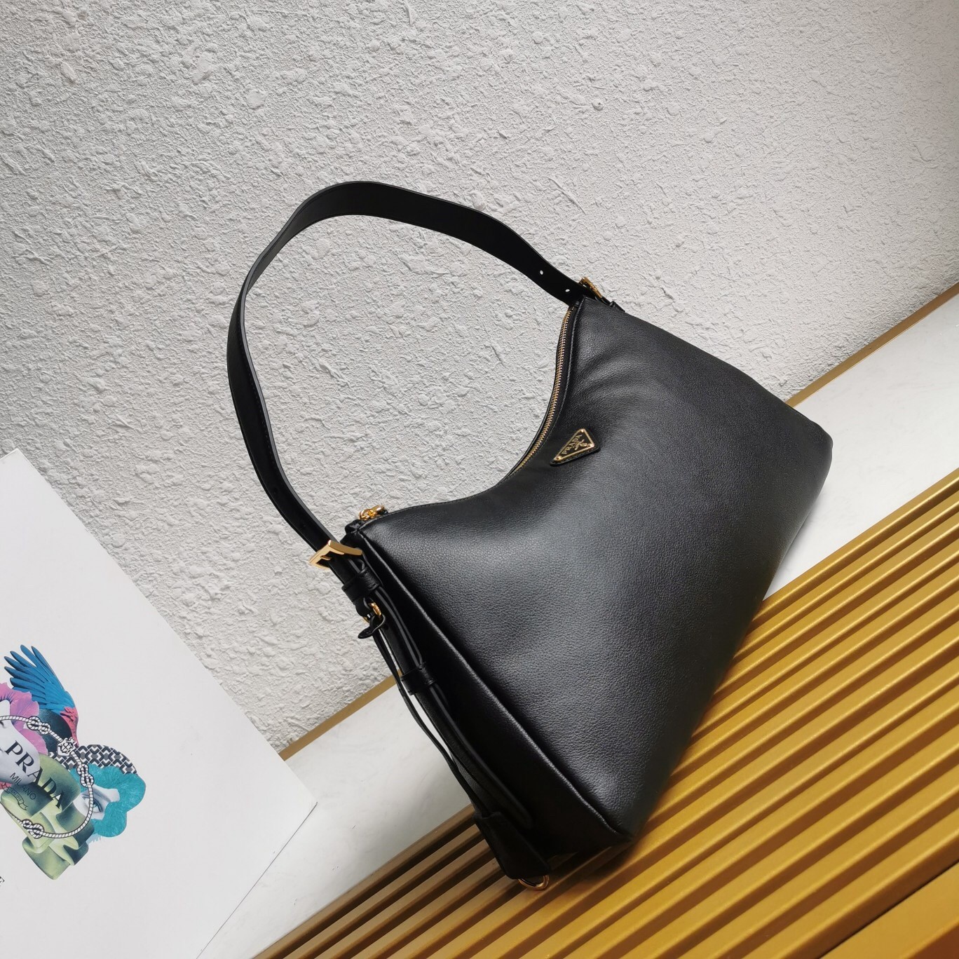 Prada Aimee Large Shoulder Bag in Black Leather