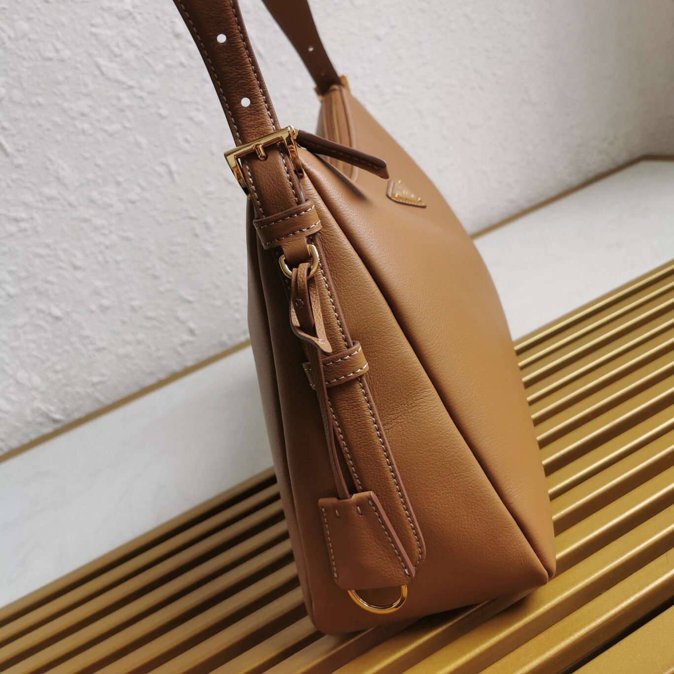 Prada Aimee Large Shoulder Bag in Brown Leather