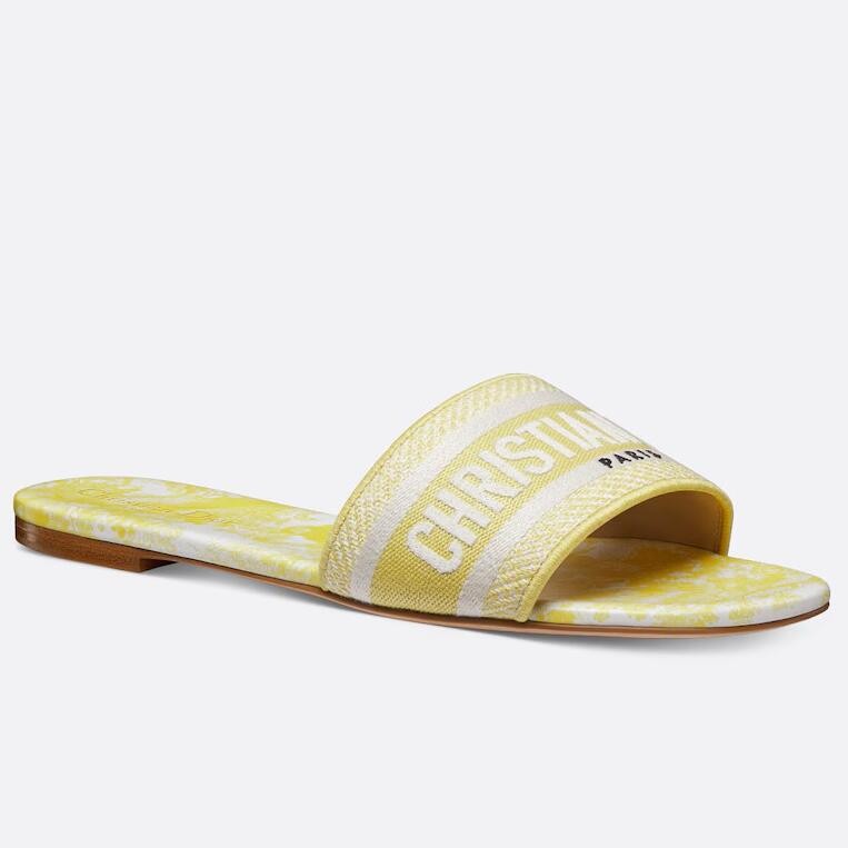 Dior Dioriviera Dway Slides in Lemon Yellow Toile de Jouy Sauvage Cotton