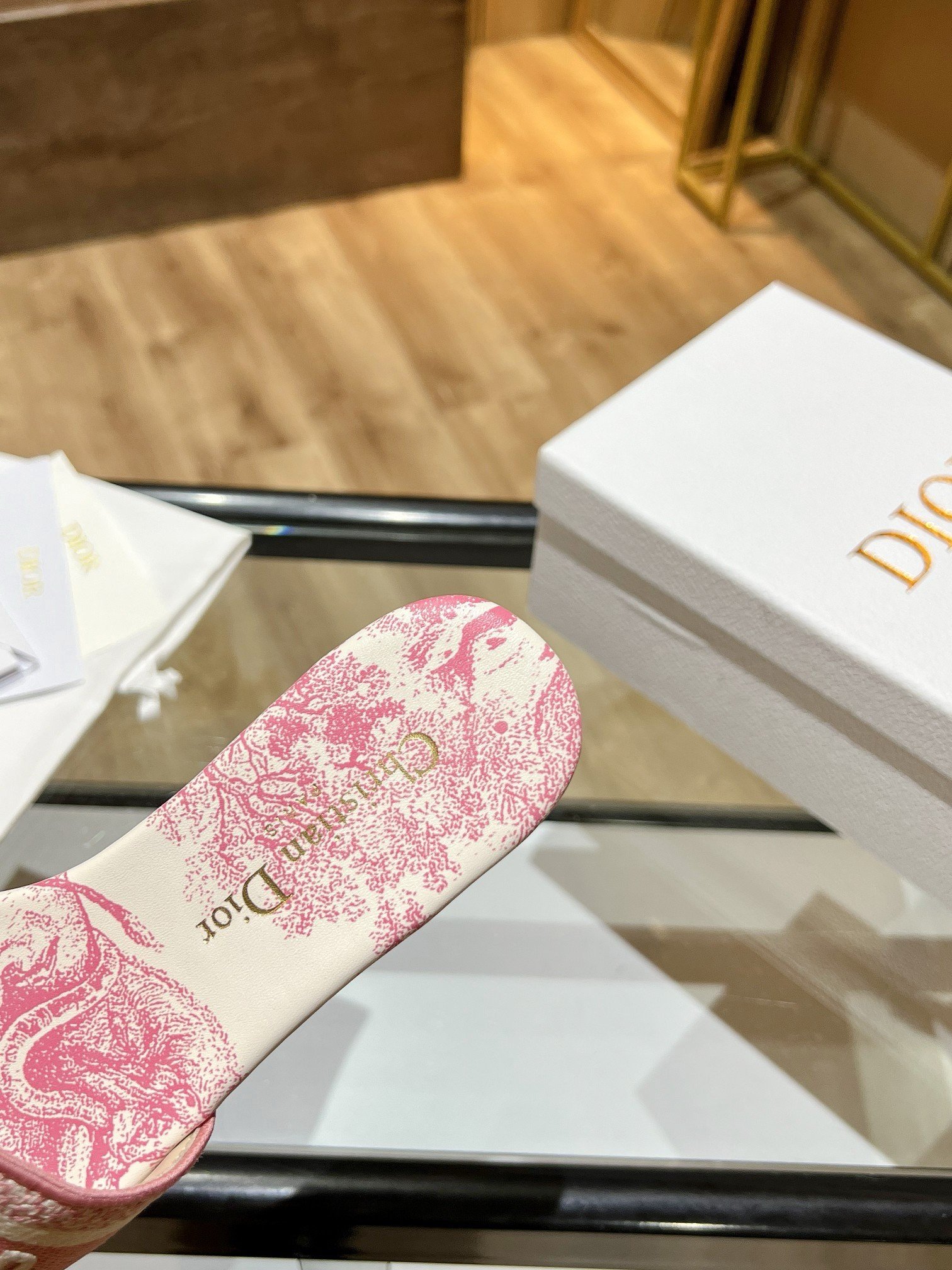 Dior Dioriviera Dway Slides in Coral Toile de Jouy Sauvage Cotton