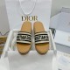 Dior Dioriviera Dway Platform Slides in Raffia and Black Embroidered Cotton