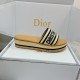 Dior Dioriviera Dway Platform Slides in Raffia and Black Embroidered Cotton