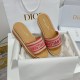 Dior Dioriviera Dway Platform Slides in Raffia and Pink Embroidered Cotton