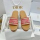 Dior Dioriviera Dway Platform Slides in Raffia and Pink Embroidered Cotton