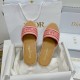 Dior Dioriviera Dway Platform Slides in Raffia and Pink Embroidered Cotton