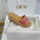 Dior Dioriviera Dway Platform Slides in Raffia and Pink Embroidered Cotton