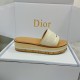 Dior Dioriviera Dway Platform Slides in Raffia and White Embroidered Cotton