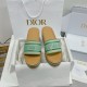 Dior Dioriviera Dway Platform Slides in Raffia and Aquamarina Embroidered Cotton