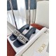 Dior Dway Heeled 35MM Slides in Deep Blue Embroidered Cotton