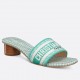 Dior Dway Heeled 35MM Slides in Green Houndstooth Embroidered Cotton