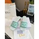 Dior Dway Heeled 35MM Slides in Green Houndstooth Embroidered Cotton