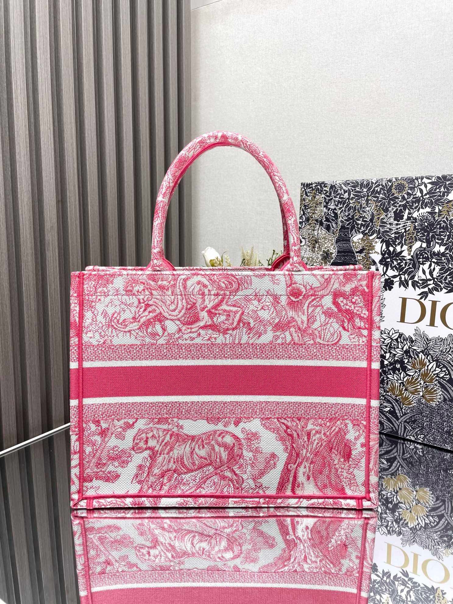 Dior Medium Dioriviera Book Tote in Pink Toile de Jouy Embroidery