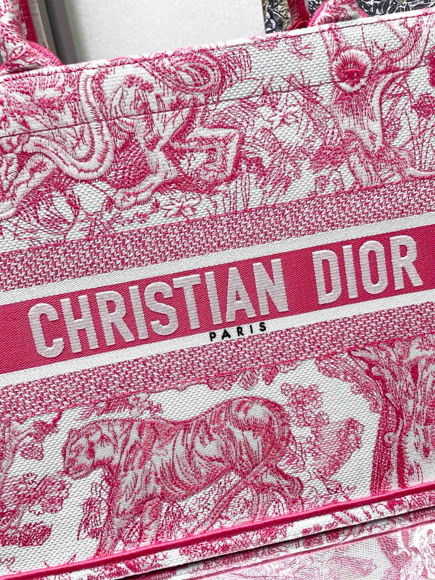 Dior Medium Dioriviera Book Tote in Pink Toile de Jouy Embroidery