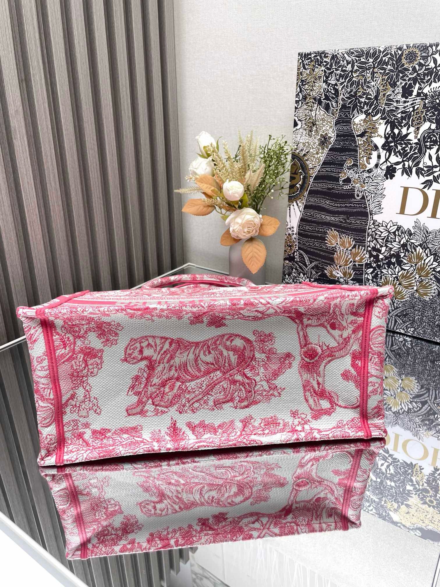 Dior Medium Dioriviera Book Tote in Pink Toile de Jouy Embroidery