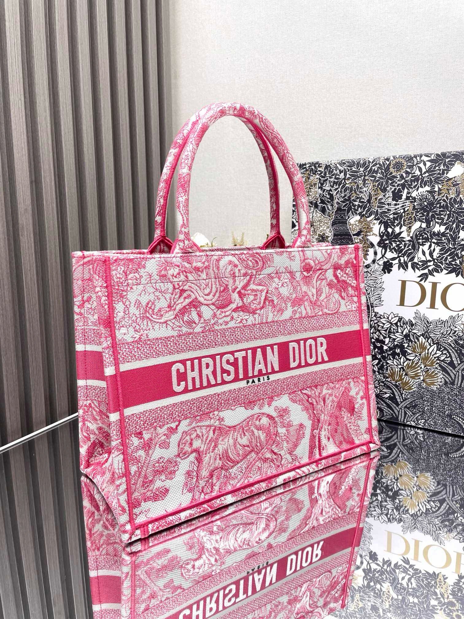 Dior Medium Dioriviera Book Tote in Pink Toile de Jouy Embroidery