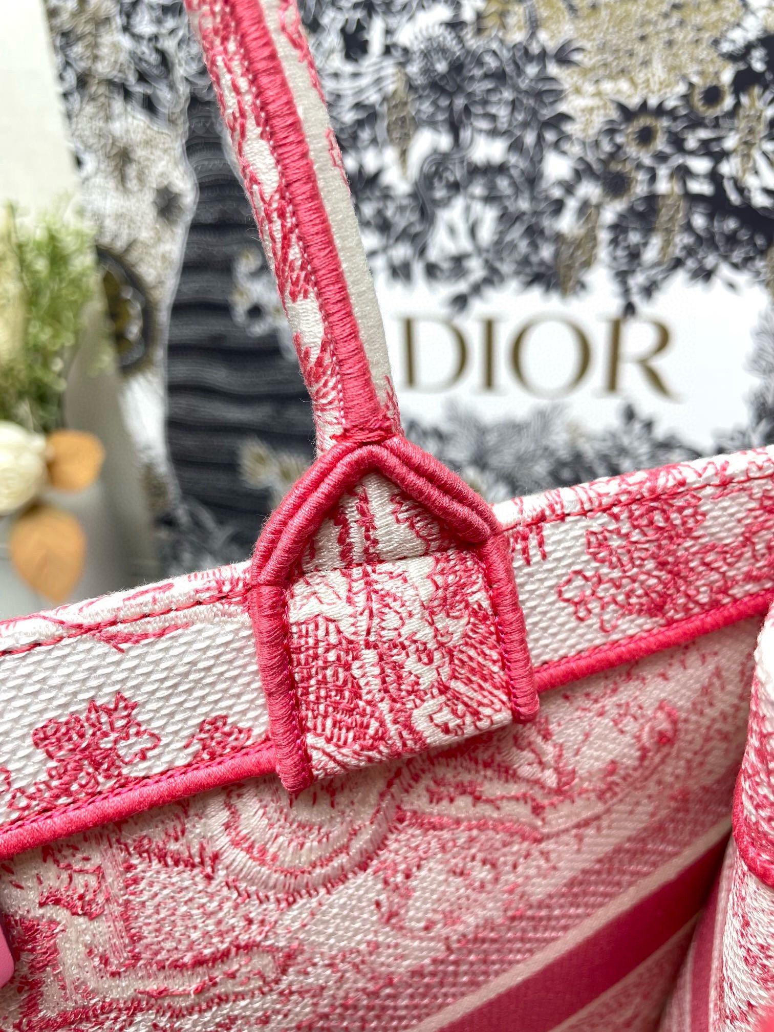 Dior Medium Dioriviera Book Tote in Pink Toile de Jouy Embroidery