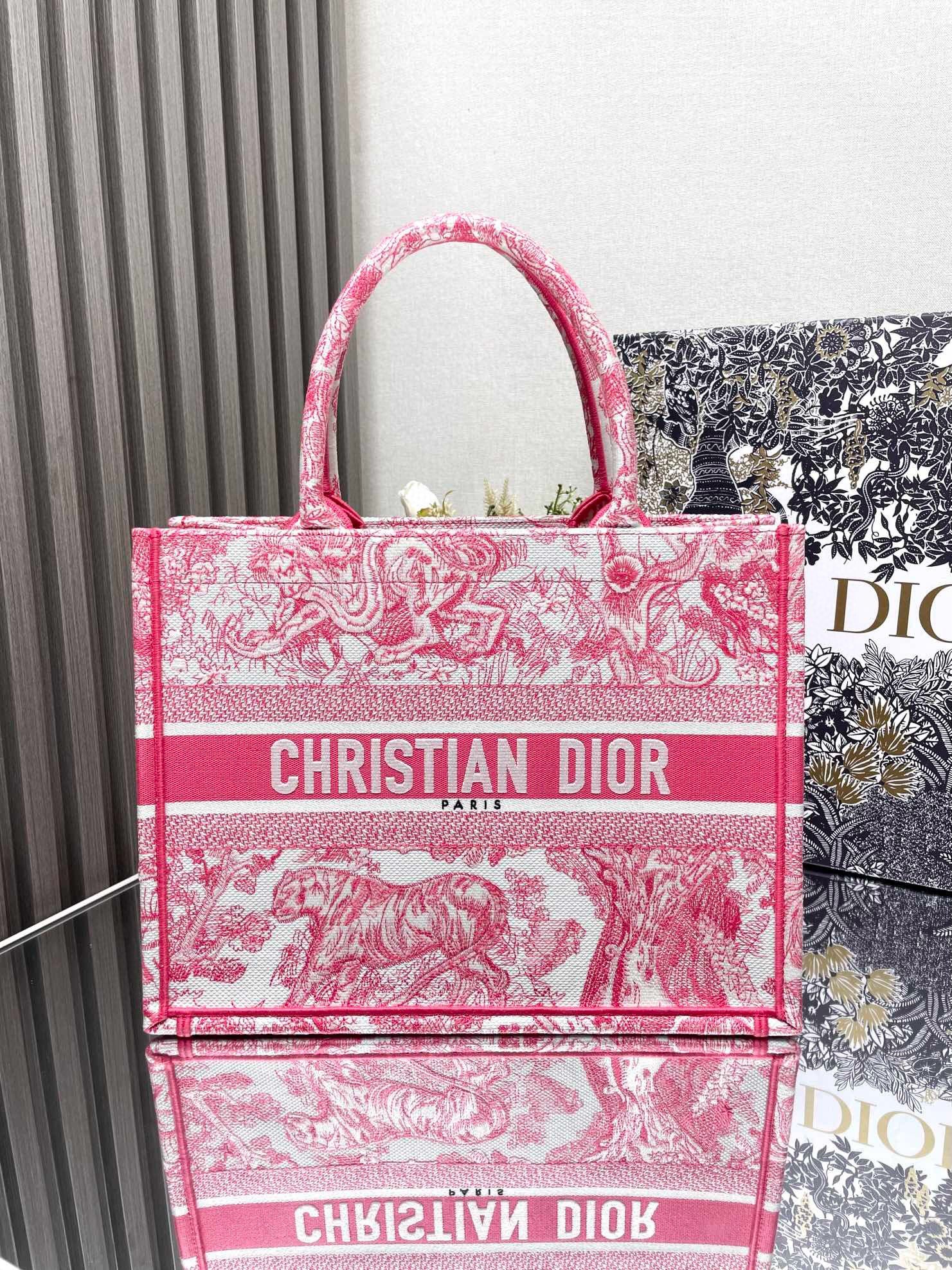 Dior Medium Dioriviera Book Tote in Pink Toile de Jouy Embroidery