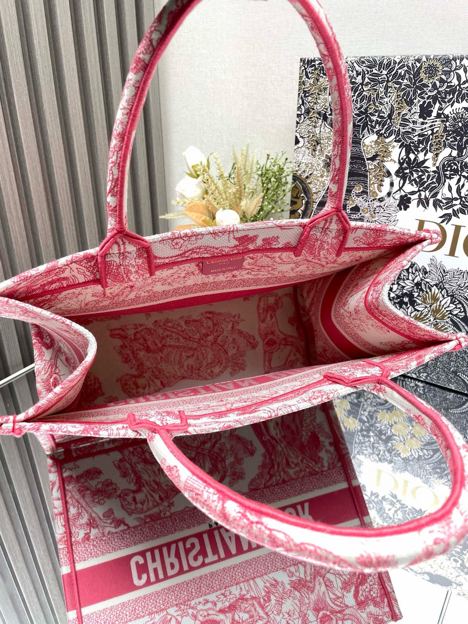 Dior Medium Dioriviera Book Tote in Pink Toile de Jouy Embroidery