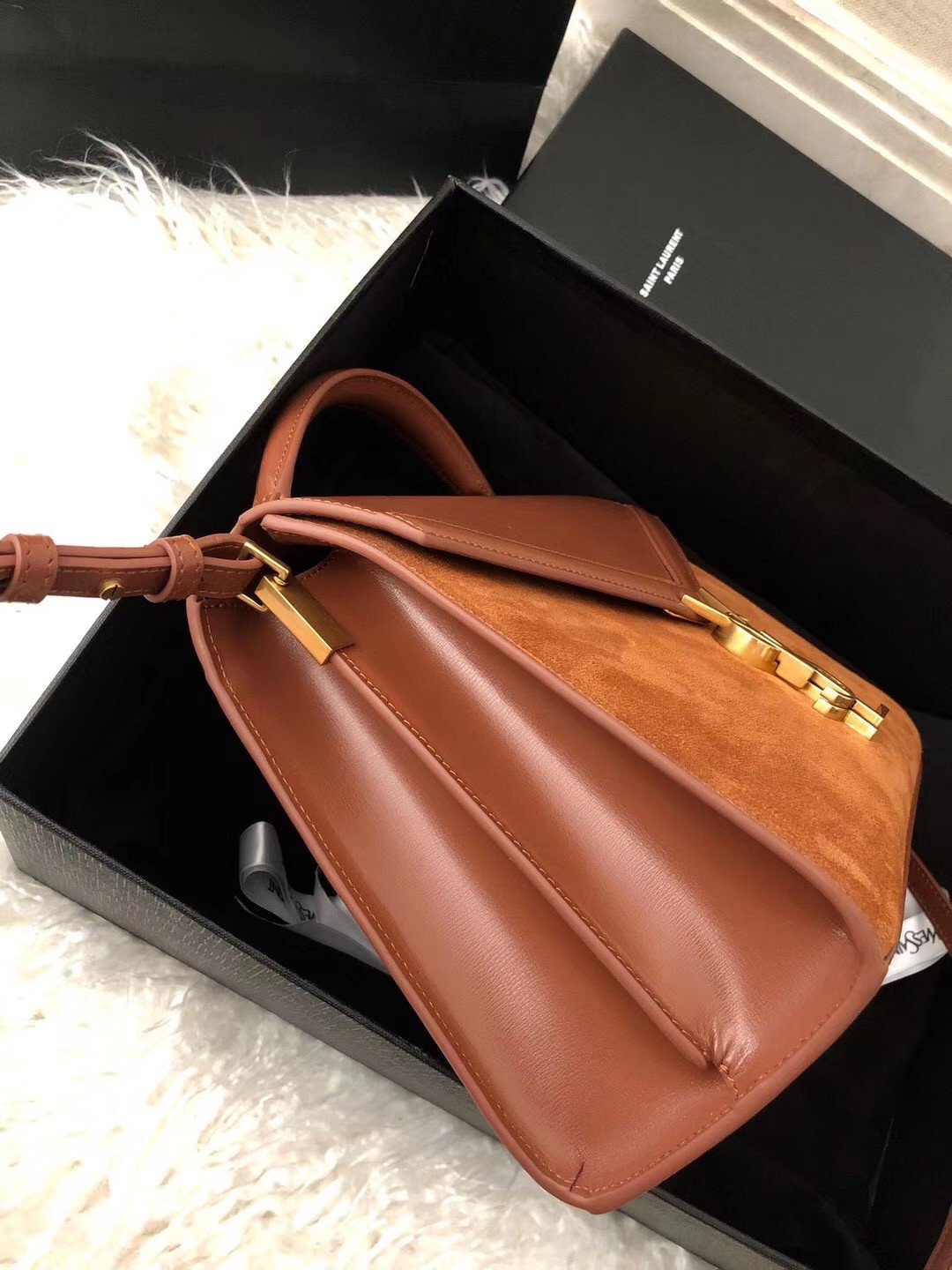 Saint Laurent Cassandra Medium Bag In Brown Suede