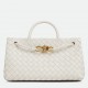 Bottega Veneta Andiamo Small East/West Bag in White Intrecciato Lambskin