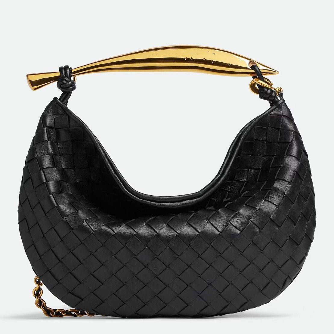 Bottega Veneta Sardine Small Bag with Chain in Black Lambskin