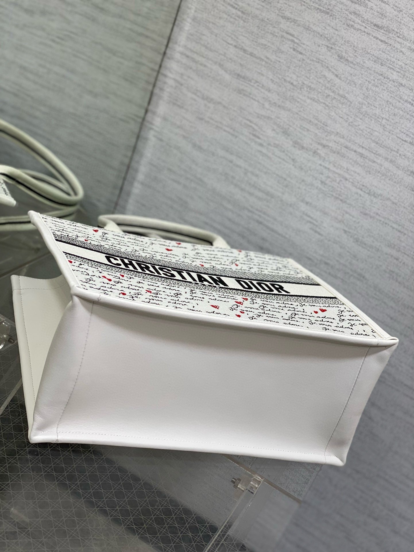 Dior Dioramour Medium Book Tote Bag with Strap in Je Vous Adore Embroidery and White Calfskin