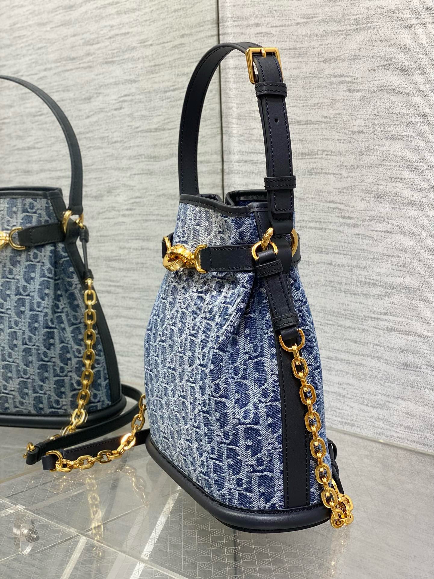 Dior C'est Medium Bag in Blue Denim Oblique Jacquard