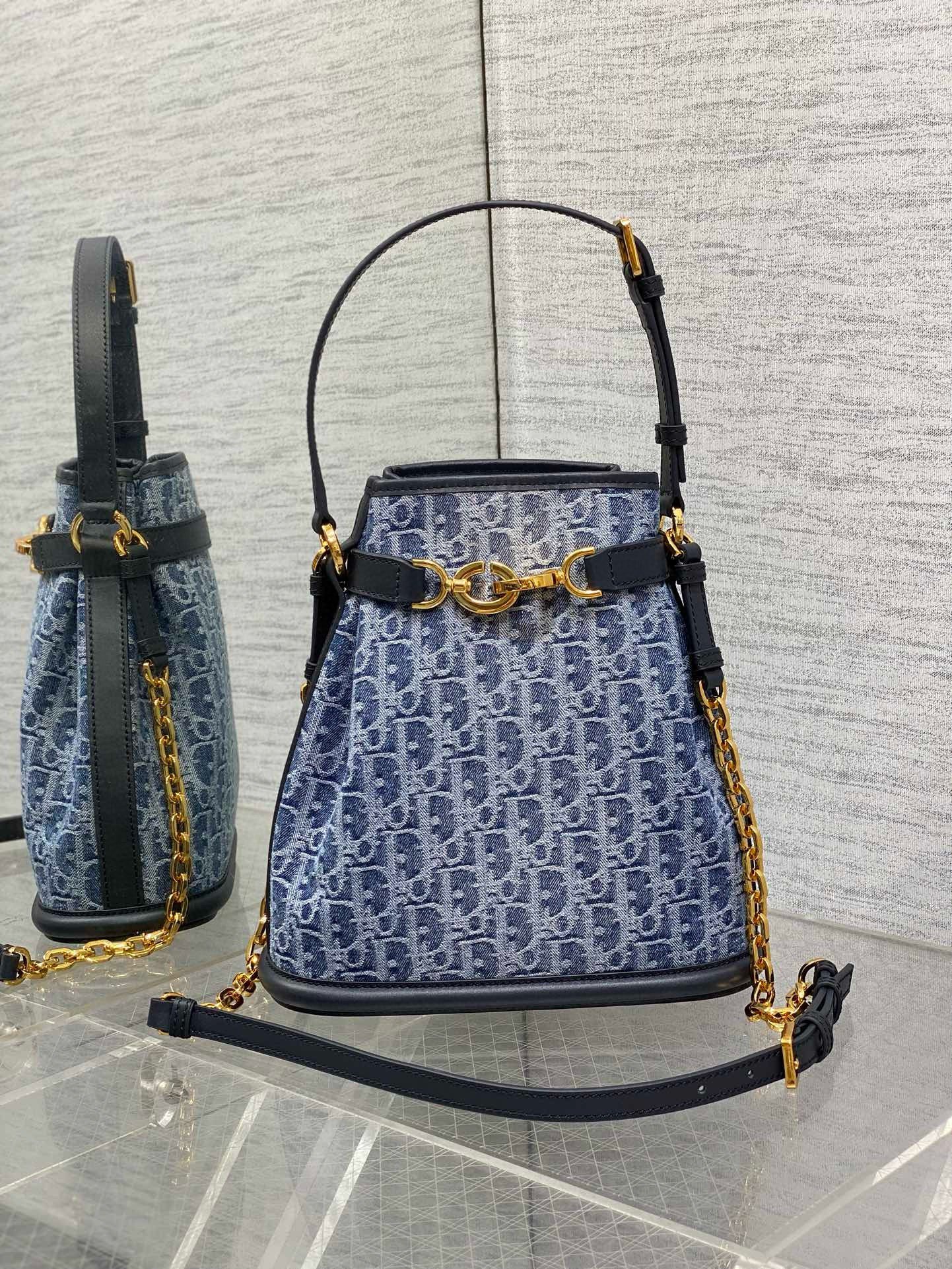 Dior C'est Medium Bag in Blue Denim Oblique Jacquard