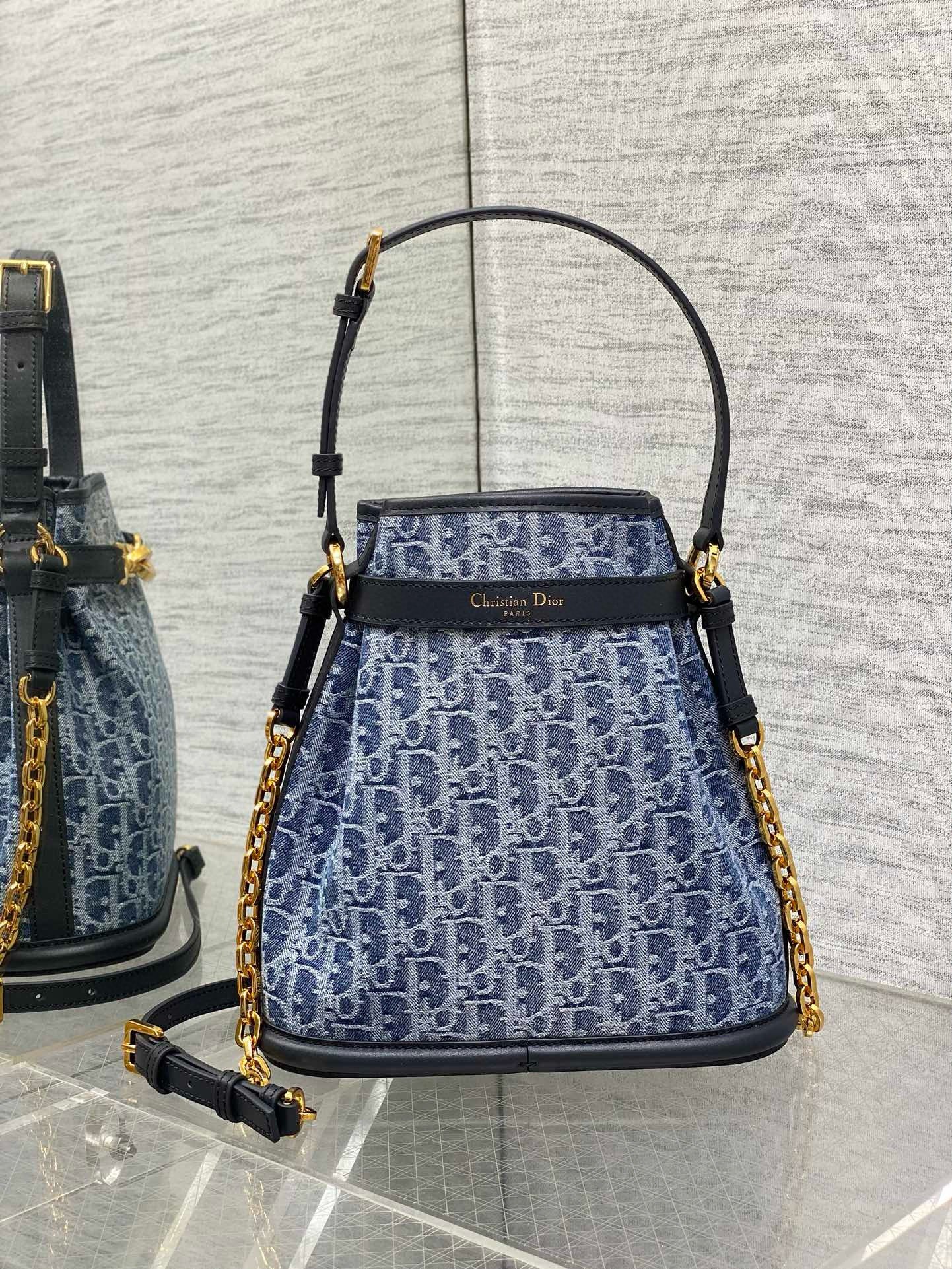 Dior C'est Medium Bag in Blue Denim Oblique Jacquard