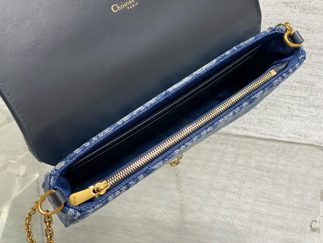 Dior Saddle Chain Pouch in Blue Denim Oblique Jacquard