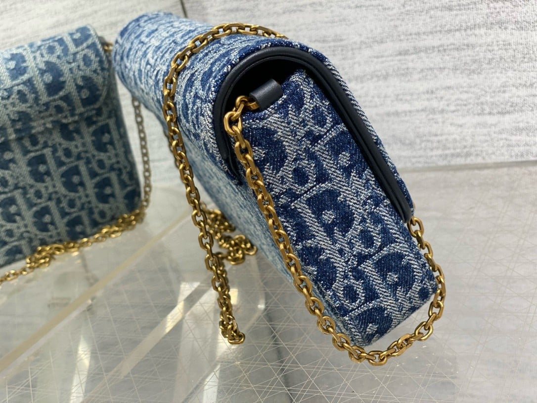 Dior Saddle Chain Pouch in Blue Denim Oblique Jacquard