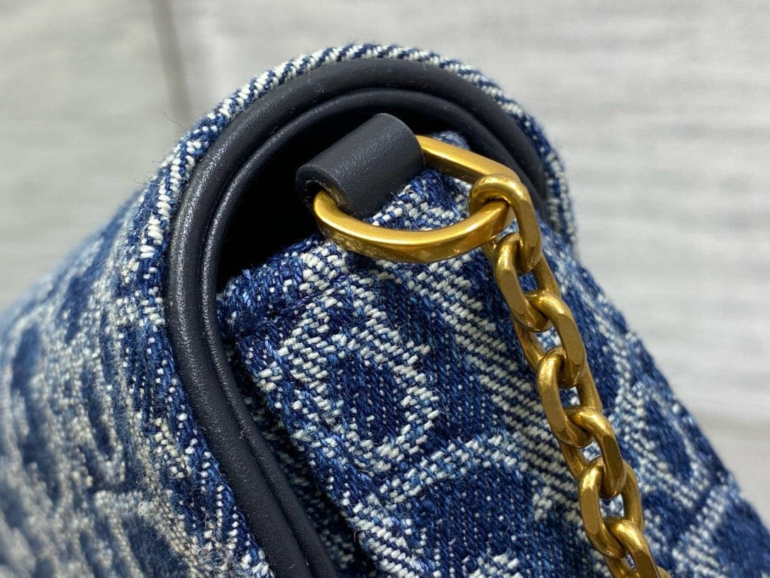 Dior Saddle Chain Pouch in Blue Denim Oblique Jacquard