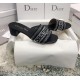 Dior Dway Heeled Black Slides with Metallic Thread and Strass