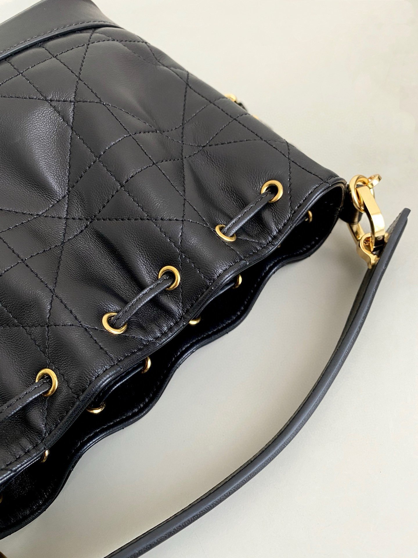 Dior Small Jolie Bucket Bag in Black Macrocannage Lambskin