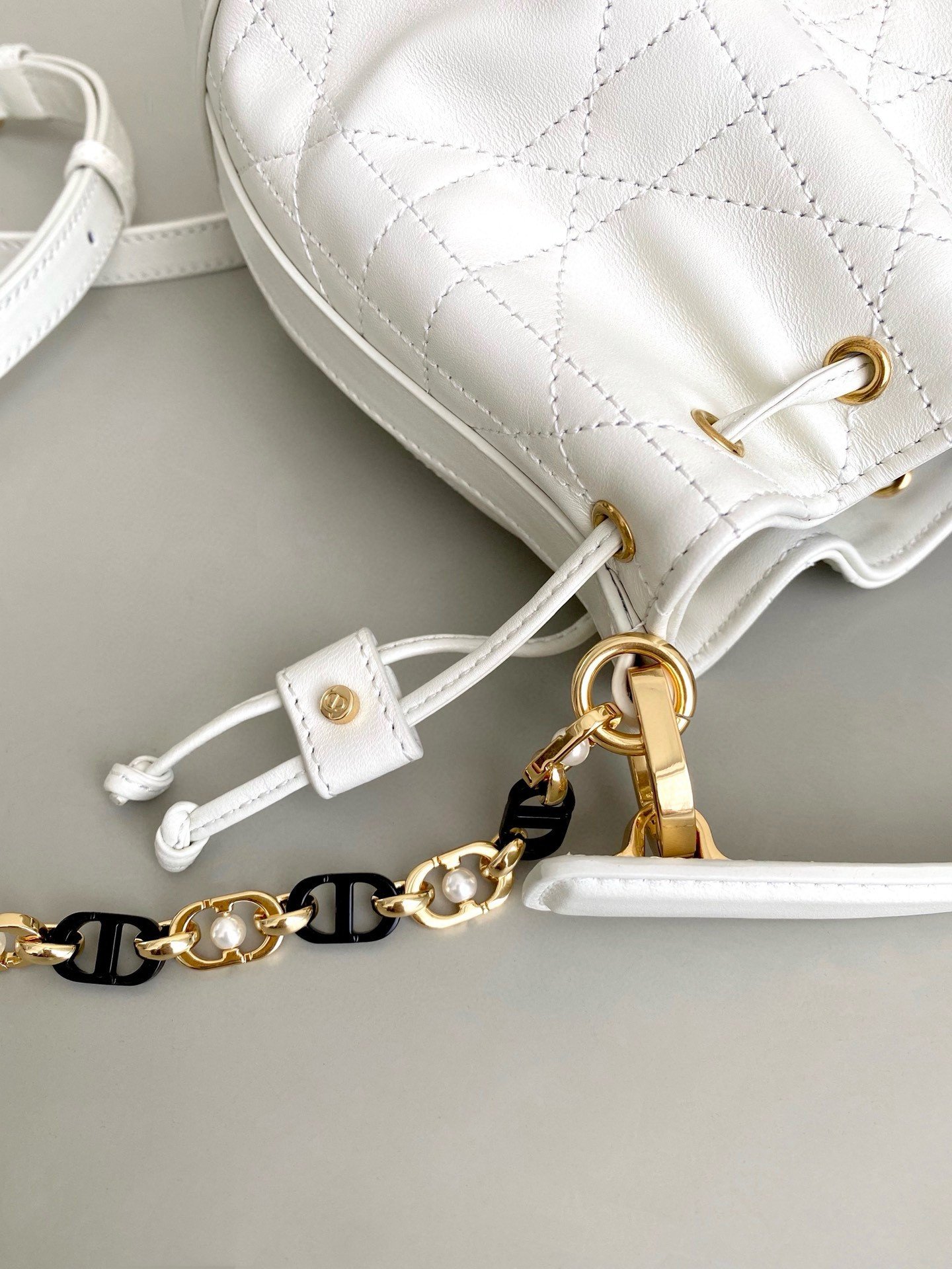 Dior Small Jolie Bucket Bag in White Macrocannage Lambskin