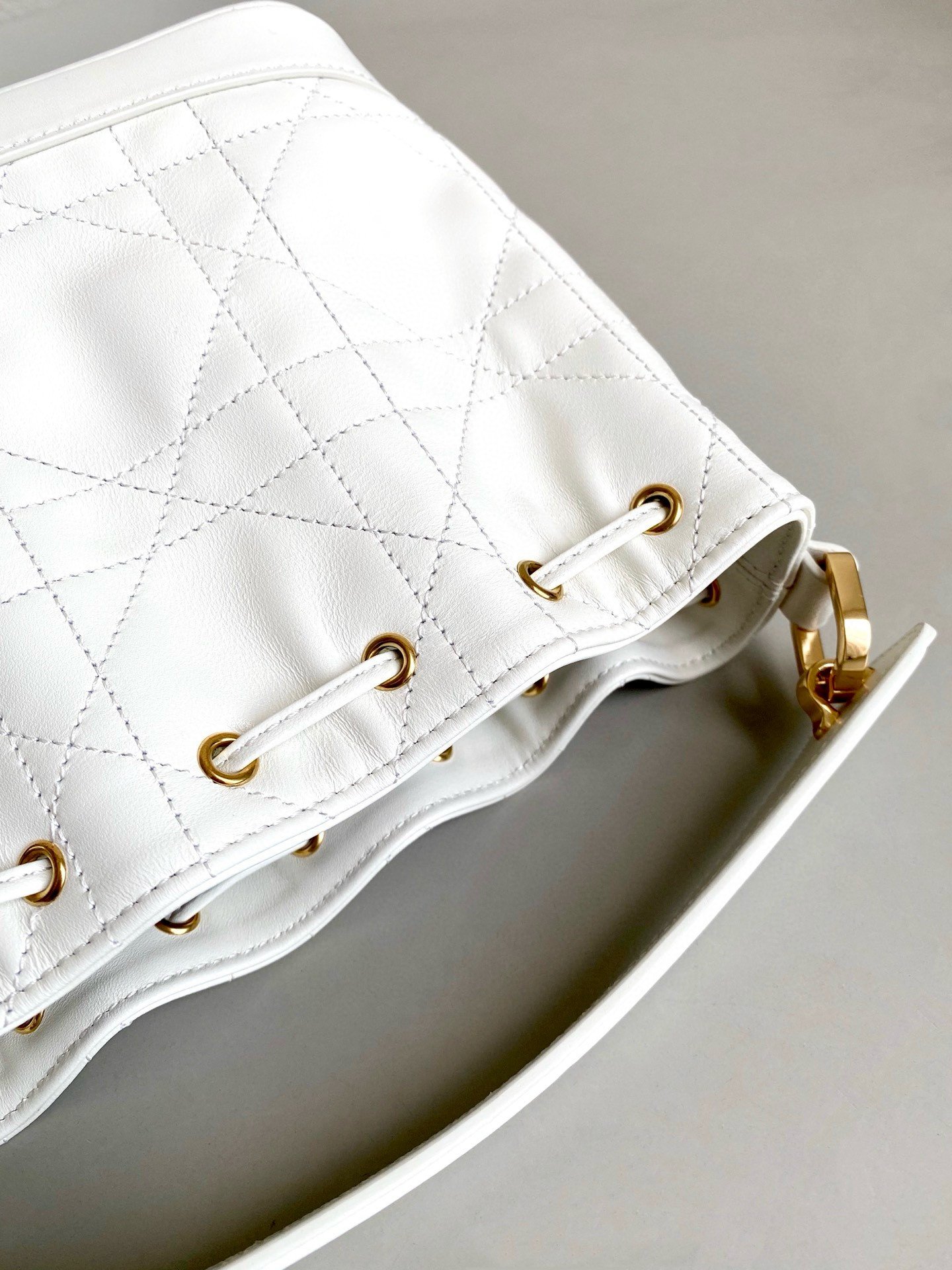 Dior Small Jolie Bucket Bag in White Macrocannage Lambskin