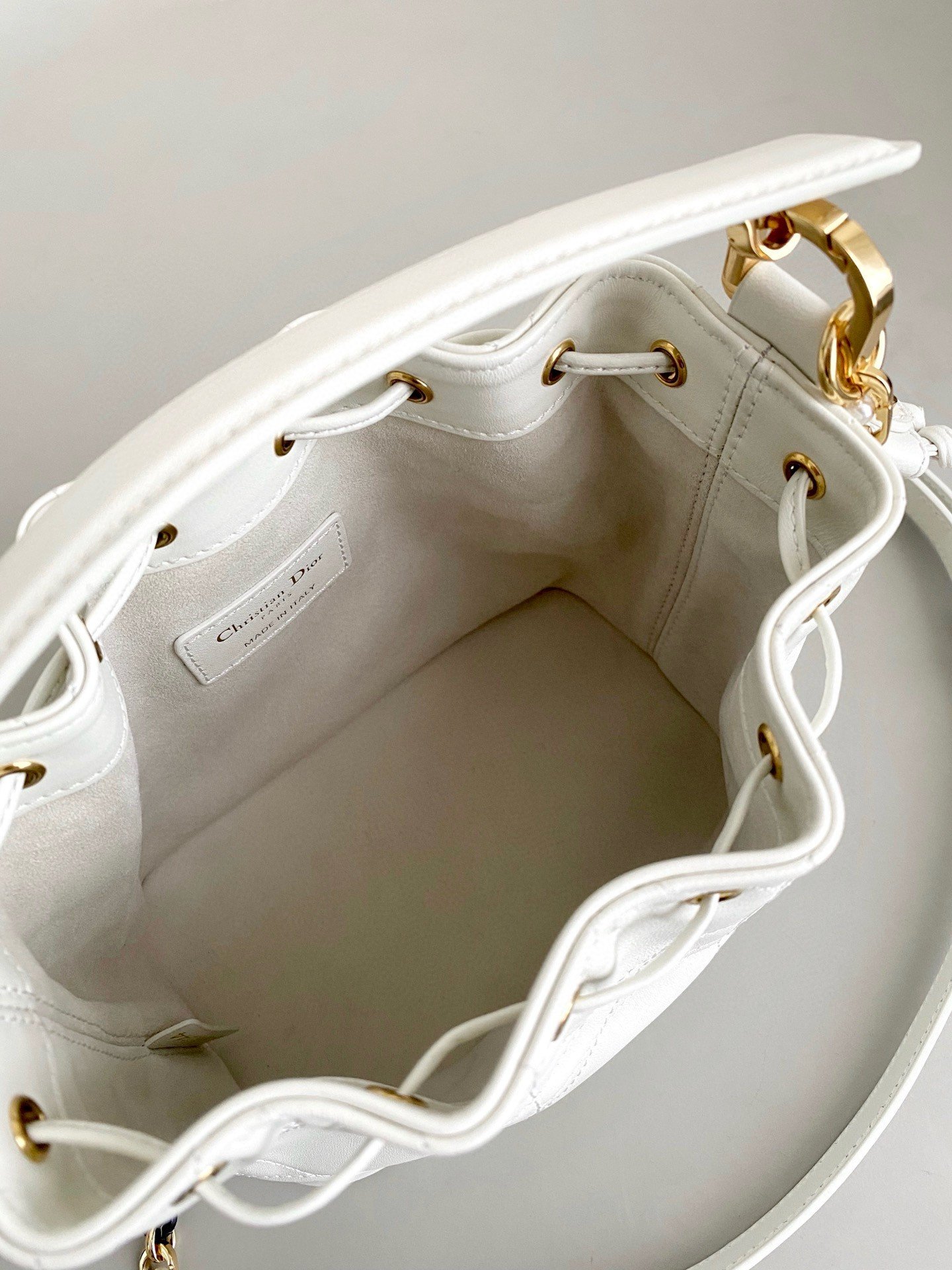 Dior Small Jolie Bucket Bag in White Macrocannage Lambskin