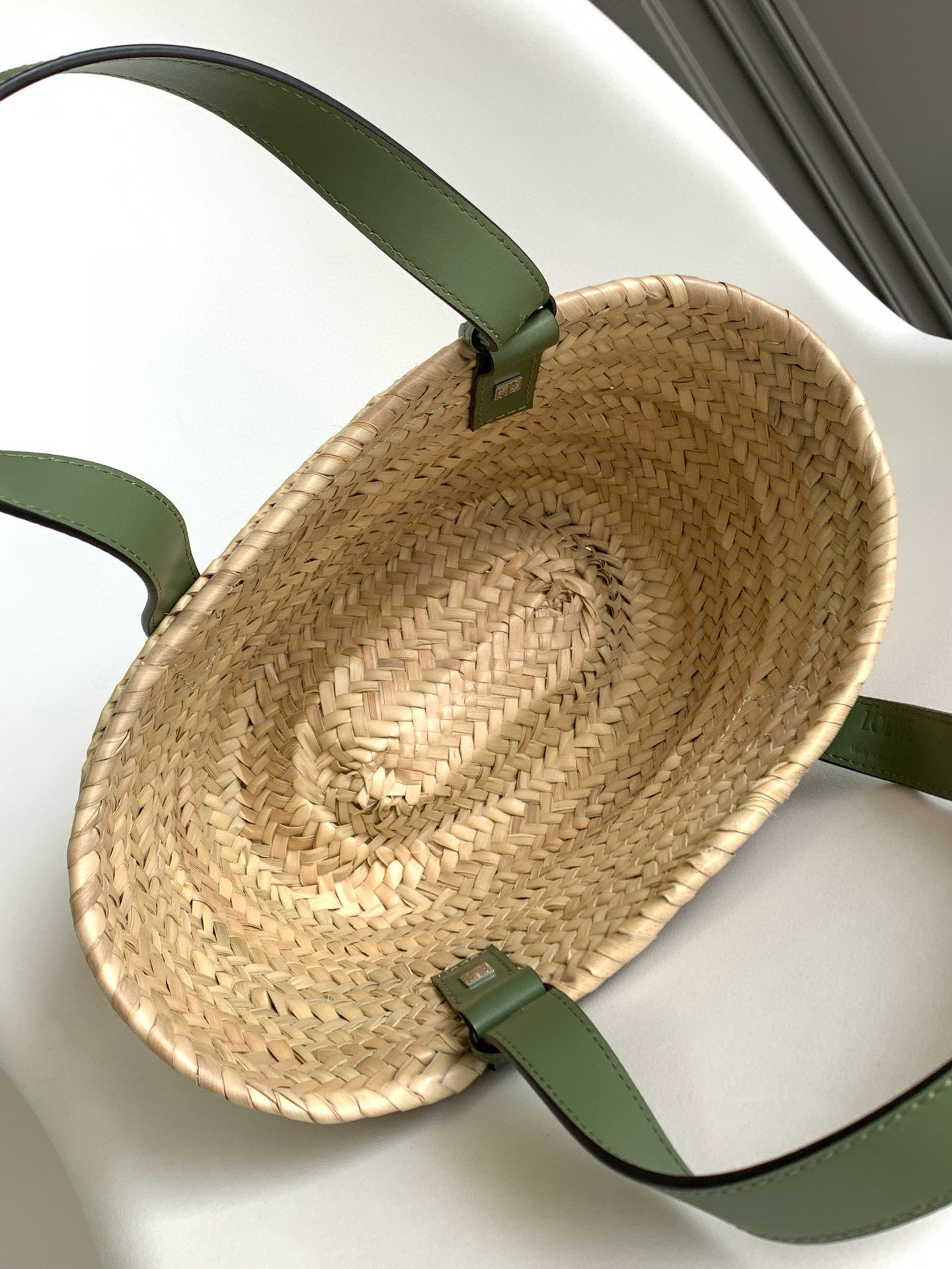 Loewe Small Basket Bag in Raffia and Rosemary Calfskin