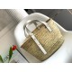 Loewe Medium Basket Bag in Raffia and White Calfskin