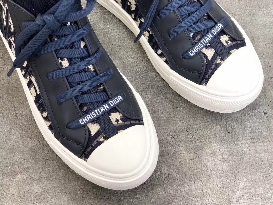 Dior Walk'N'Dior Mid-top Sneakers In Blue Oblique Canvas