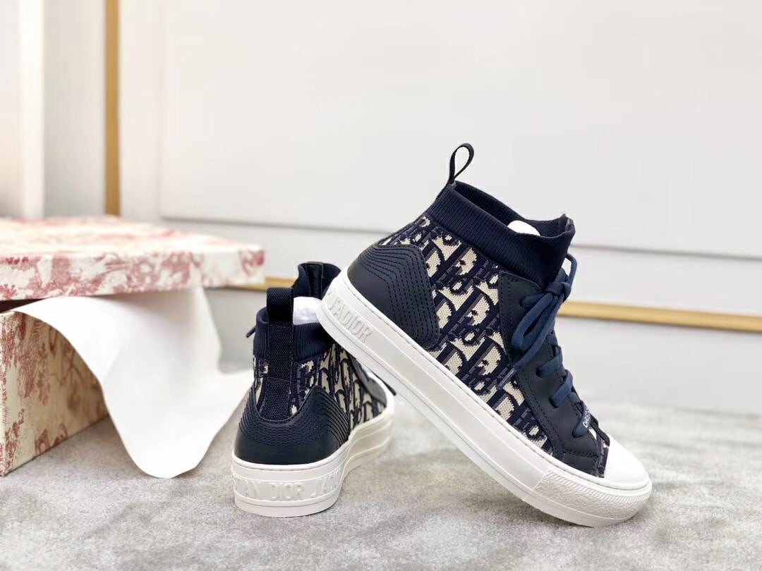 Dior Walk'N'Dior Mid-top Sneakers In Blue Oblique Canvas