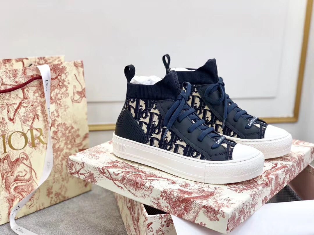 Dior Walk'N'Dior Mid-top Sneakers In Blue Oblique Canvas