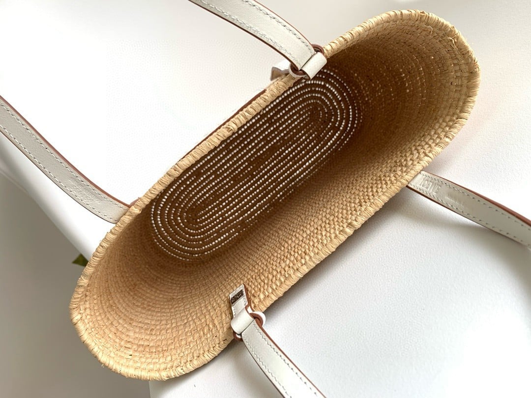 Loewe Small Square Basket Bag in Raffia and White Calfskin