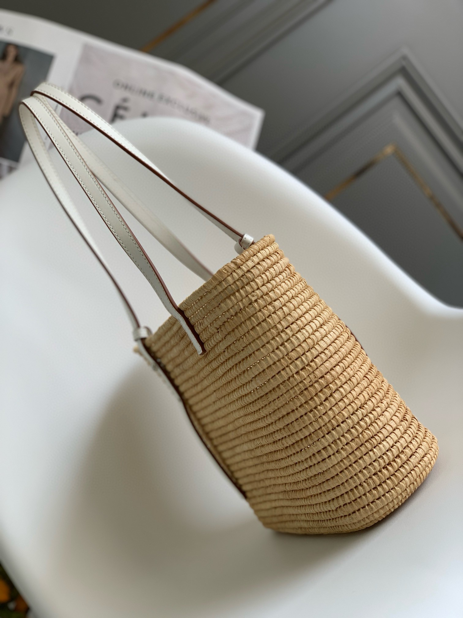 Loewe Small Square Basket Bag in Raffia and White Calfskin