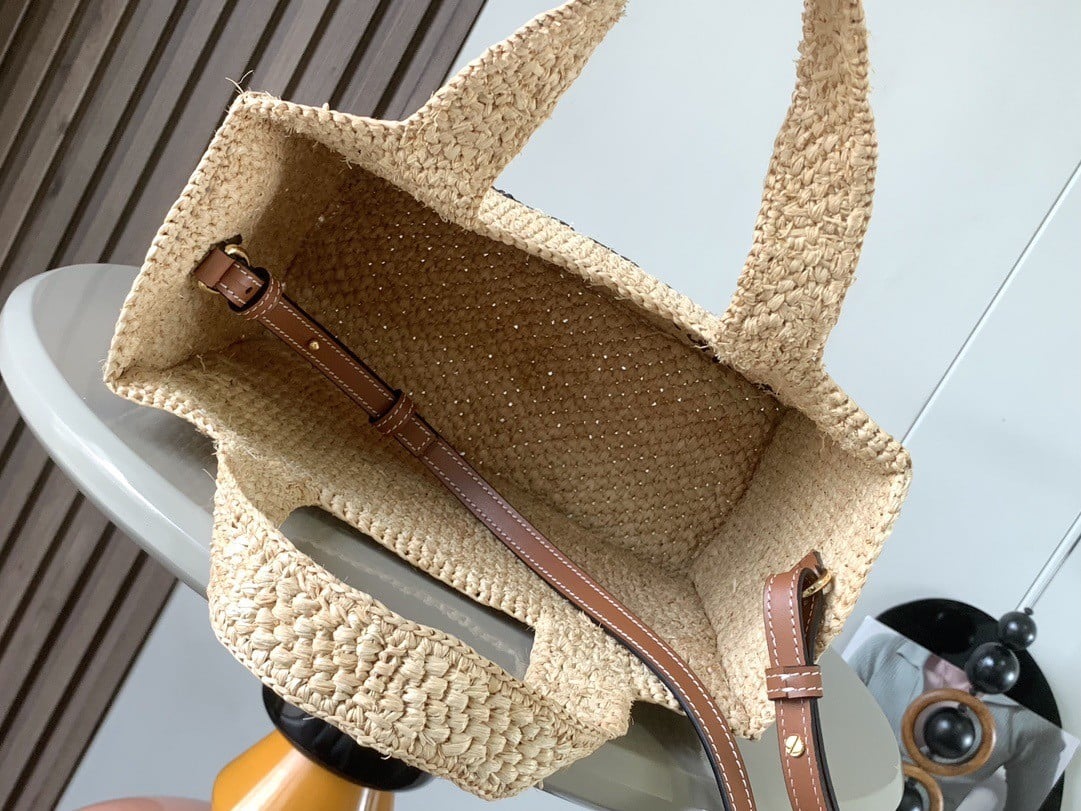 Loewe Small LOEWE Font Tote in Natural Raffia